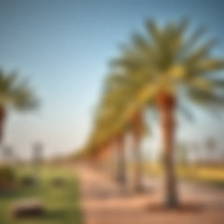 Serene landscape of Al Ain Oasis with palm trees