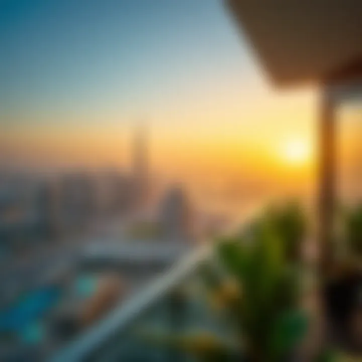 Stunning Views from Olivia Residence Breathtaking view from a balcony in Olivia Residence overlooking Dubai skyline