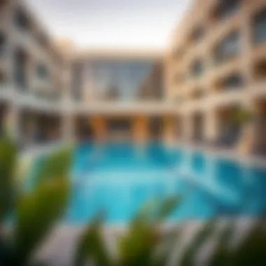 Amenities available at Roda Amwaj Suites, featuring a pool and fitness center.