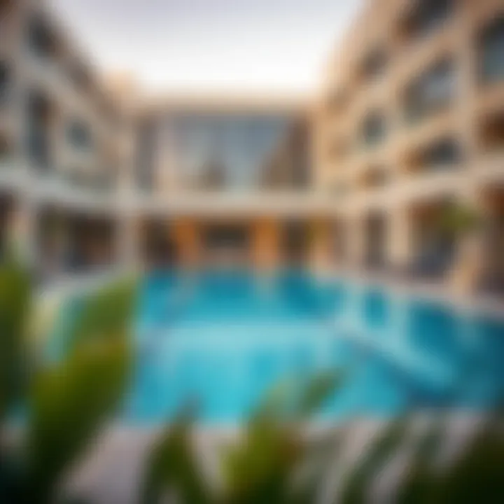 Amenities available at Roda Amwaj Suites, featuring a pool and fitness center.