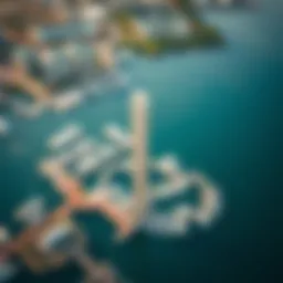 Aerial view of Skyview Tower Marina showcasing its strategic position along the waterfront.