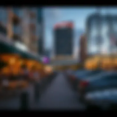 Nearby amenities surrounding Skyview Tower Marina including restaurants and shopping areas.