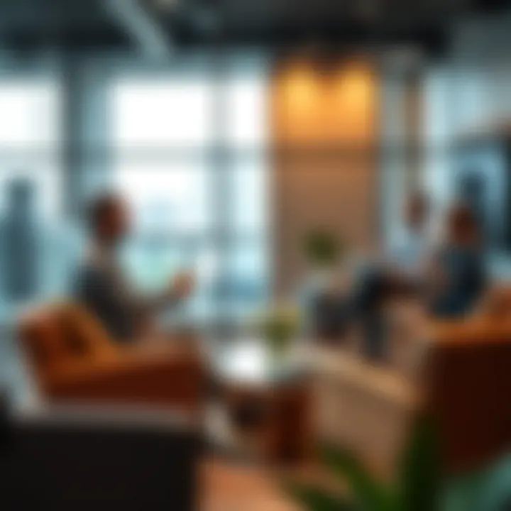 Investment opportunities discussed in a modern office setting near تيبس اند توز هيلي مول