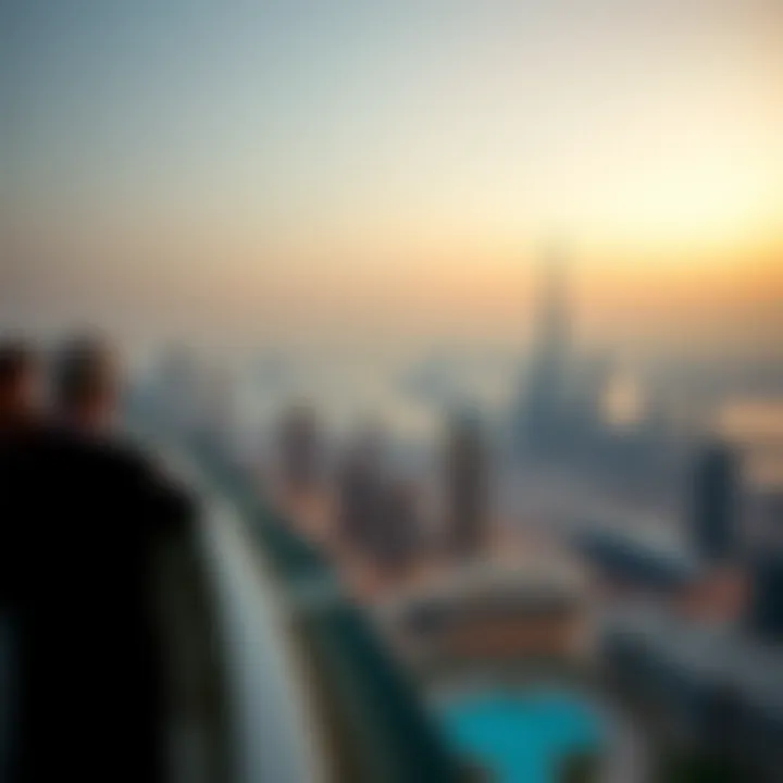 Panoramic view of Dubai skyline from the terrace of M Tower