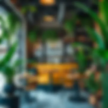 Cozy Cafe Corner in Dubai A cozy corner of an urban cafe in Dubai featuring unique decor and lush greenery.