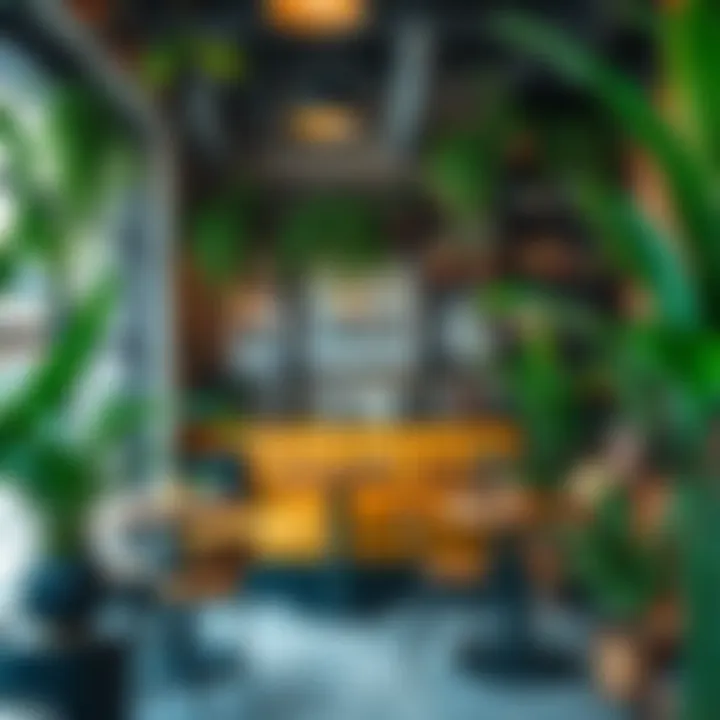 Cozy Cafe Corner in Dubai A cozy corner of an urban cafe in Dubai featuring unique decor and lush greenery.