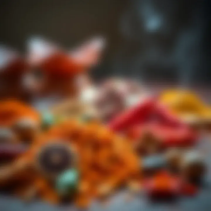 An array of spices commonly used in vegetarian Indian cuisine, symbolizing the rich flavors and diversity.