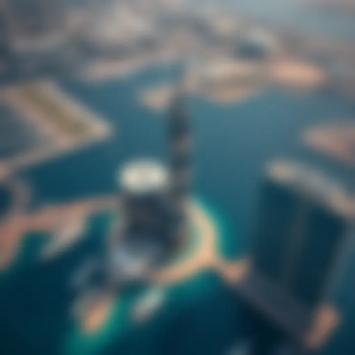 Aerial view emphasizing Yacht Bay Tower's strategic location in Dubai