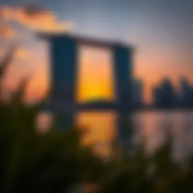 Stunning sunset view of Yacht Bay Tower reflecting in the water