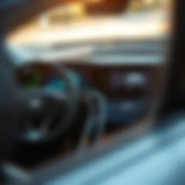 A close-up of futuristic dashboard technology in an electric vehicle