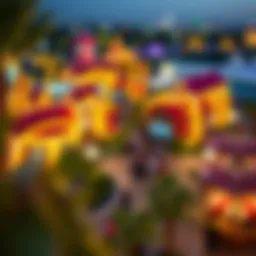 A panoramic view of Global Village showcasing its vibrant attractions and cultural displays.