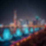 Iconic skyline of Dubai adorned with festive lights