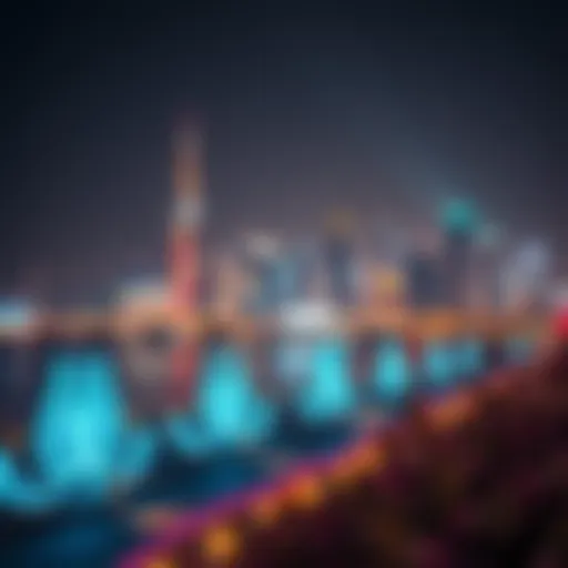 Iconic skyline of Dubai adorned with festive lights