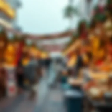 Vibrant market scene showcasing local crafts and holiday goods