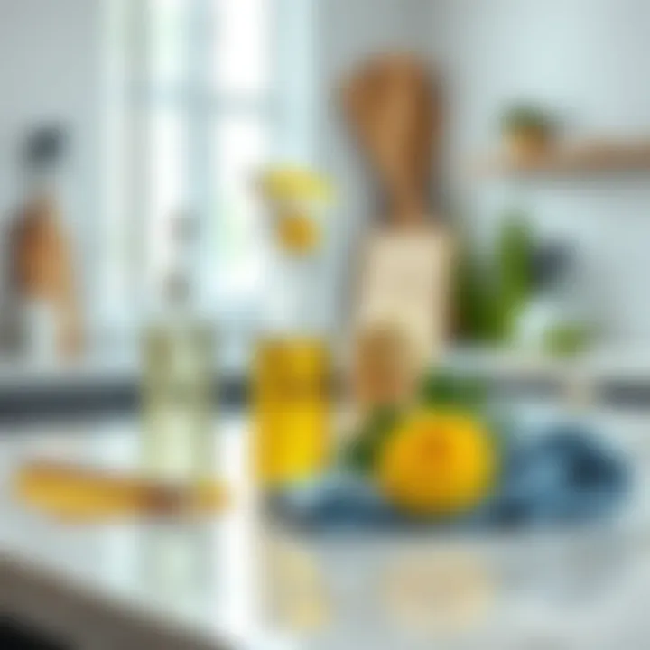 Sustainable Cleaning Solutions Eco-friendly cleaning products laid out on a countertop