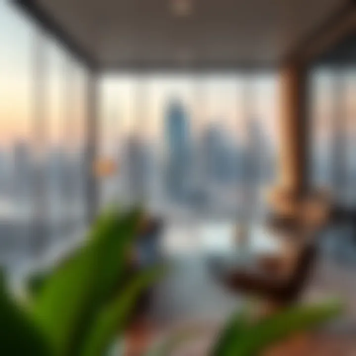 A Contemporary Office in Dubai's Real Estate Market Modern real estate office showcasing Dubai skyline