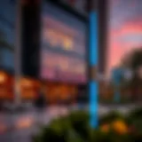 A stunning view of the Mamaesh DIFC exterior at sunset