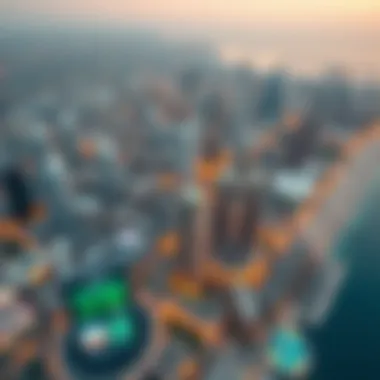 Aerial view of Dubai highlighting the location of مركز الفردان