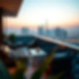 Contemporary balcony design with city skyline view