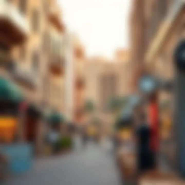 Vibrant street scene in Mussafah 33 highlighting local shops and cafes