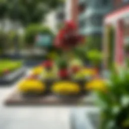 Vibrant urban garden showcasing diverse plant beds