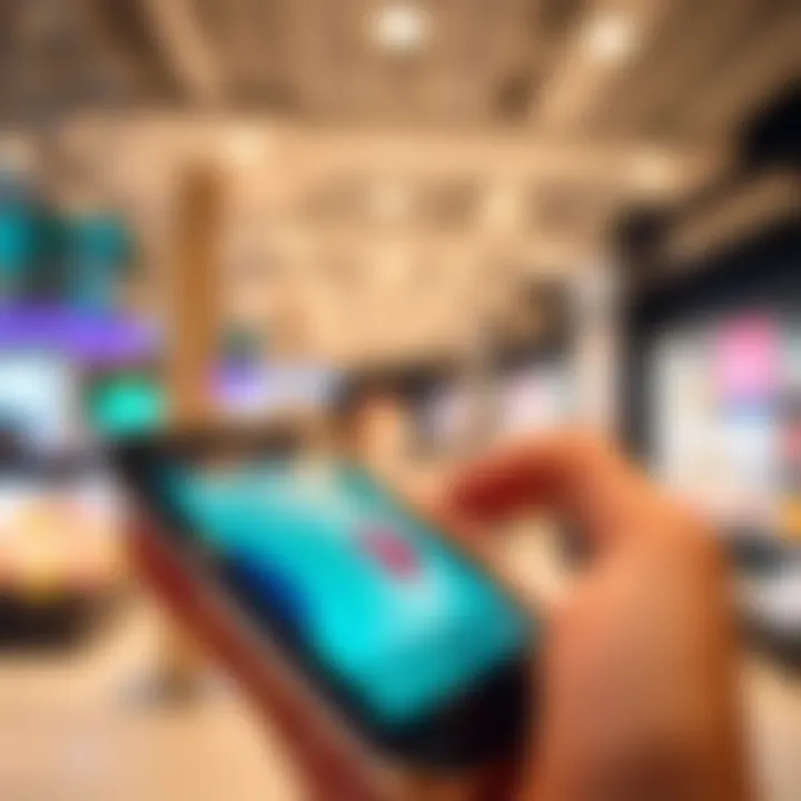 A close-up of a smartphone displaying a shopping app with location services