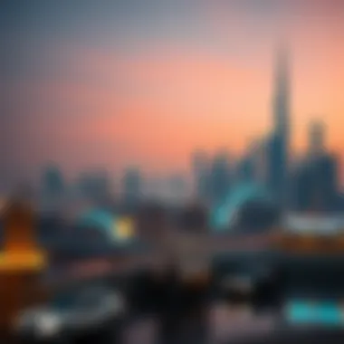 Dubai Skyline: A Canvas of Ramadan Spirit A serene view of a Dubai skyline adorned for Ramadan