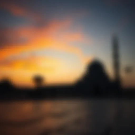 Silhouette of a mosque against the twilight sky during Ramadan in Dubai