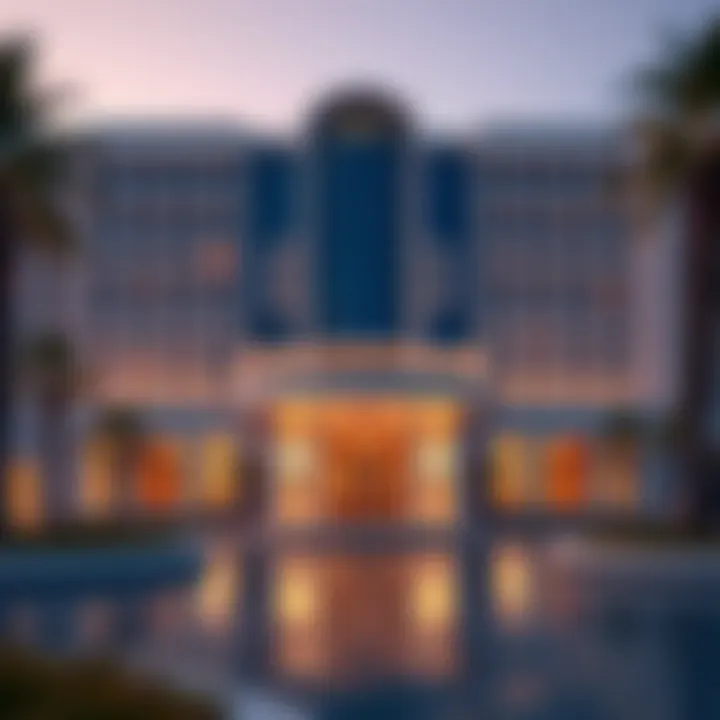 Stunning exterior view of SLS The Palm at dusk