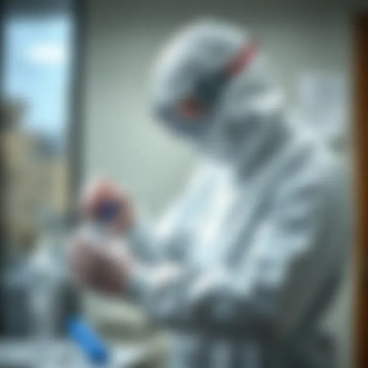 Sterilization technician applying solutions