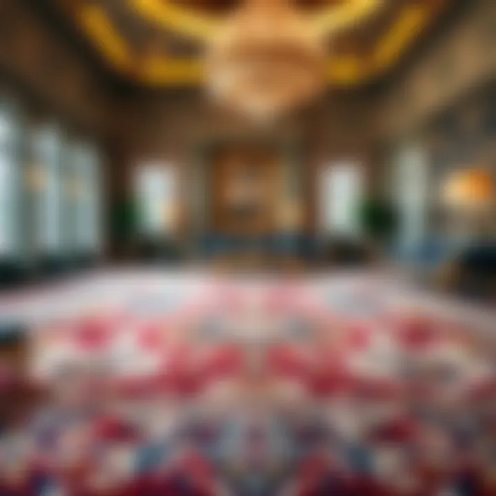 A luxurious Persian carpet displayed in a traditional setting.