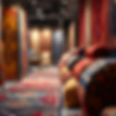 A selection of vibrant carpets displayed in a Dubai retail store.