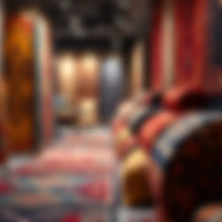 A selection of vibrant carpets displayed in a Dubai retail store.