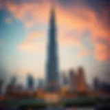 Stunning view of the Burj Khalifa with the call to prayer echoing through the city