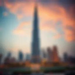 Stunning view of the Burj Khalifa with the call to prayer echoing through the city