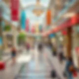 A bustling outlet mall showcasing diverse shopping options