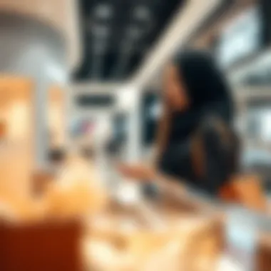 Luxury Shopping Experience at Dubai's Outlet Malls A shopper examining discounted luxury goods in an outlet mall