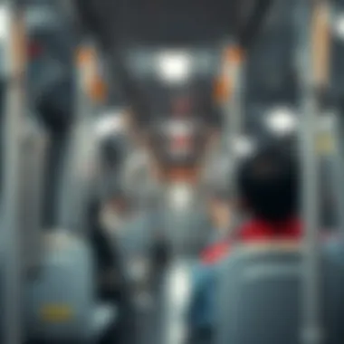 Interior of a modern metro train showing commuters enjoying their ride