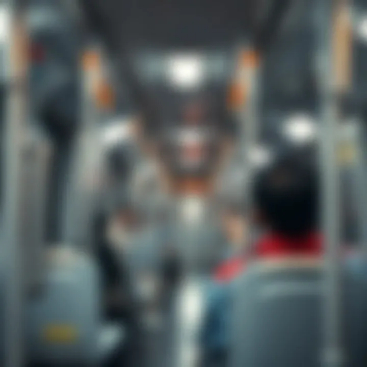 Interior of a modern metro train showing commuters enjoying their ride