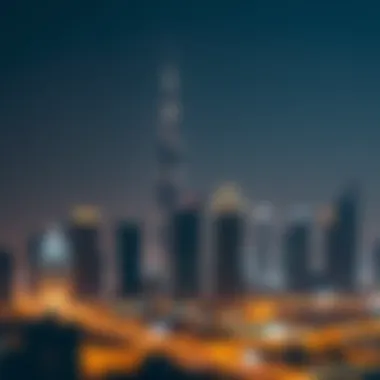 Dubai Skyline Illuminated by Burj Khalifa Burj Khalifa illuminating the Dubai skyline