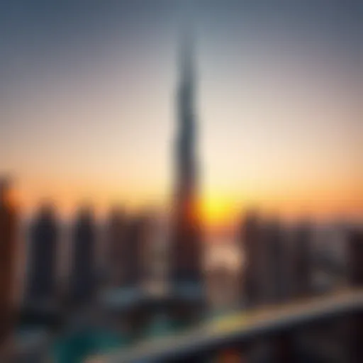 Stunning view of Burj Khalifa at sunset