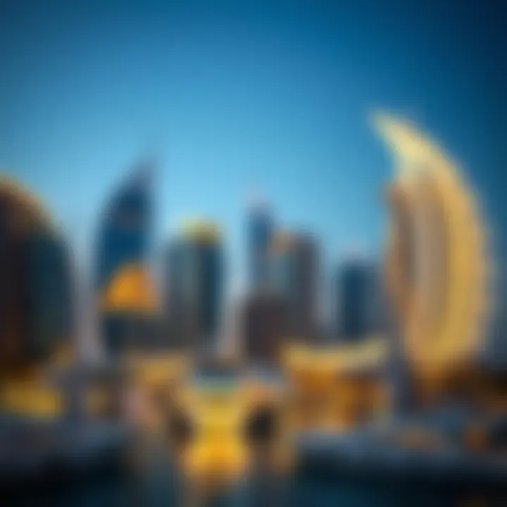 An evening view of Dubai Marina with lights reflecting on the water