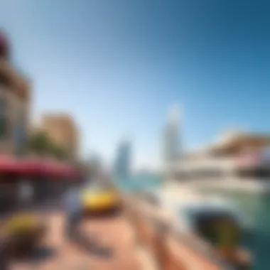 Vibrant waterfront promenade filled with cafes, shops, and recreational activities