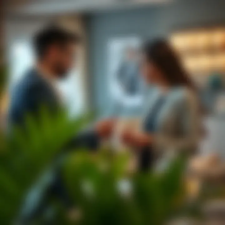 Consultation: Crafting Unique Designs Interior decorator consulting with a client about design choices