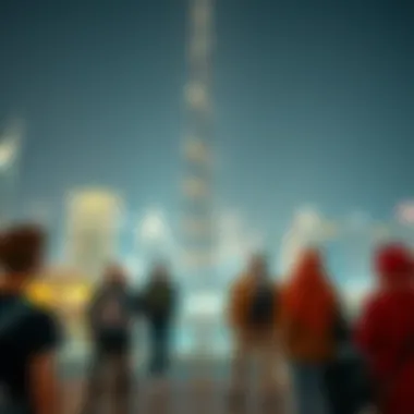 Tourists admiring Burj Khalifa at night