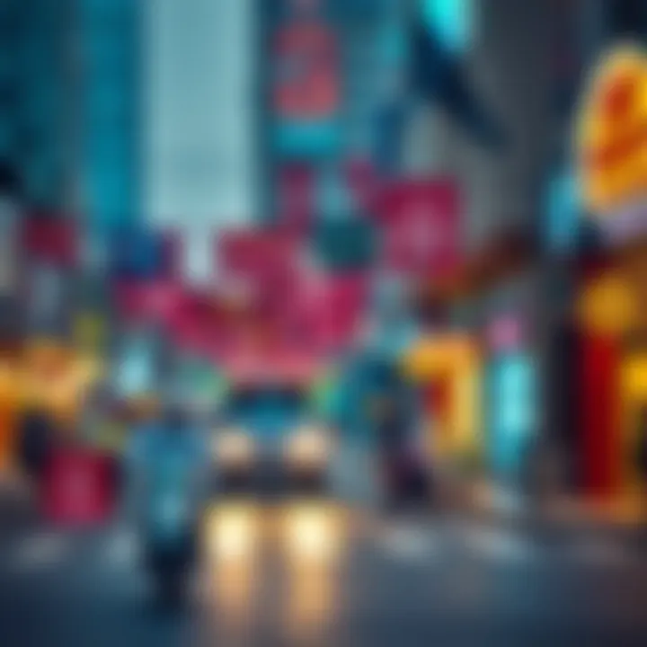 A vibrant street scene showcasing holiday activities in Dubai