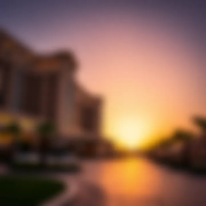 Emirates Palace at Sunset Dazzling exterior view of Emirates Palace against a sunset backdrop