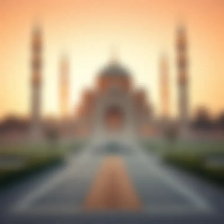 A tranquil mosque illuminated during early morning