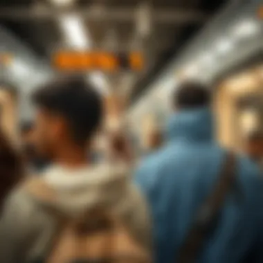 Commuters at Dubai Metro Commuters using the Dubai Metro during peak hours