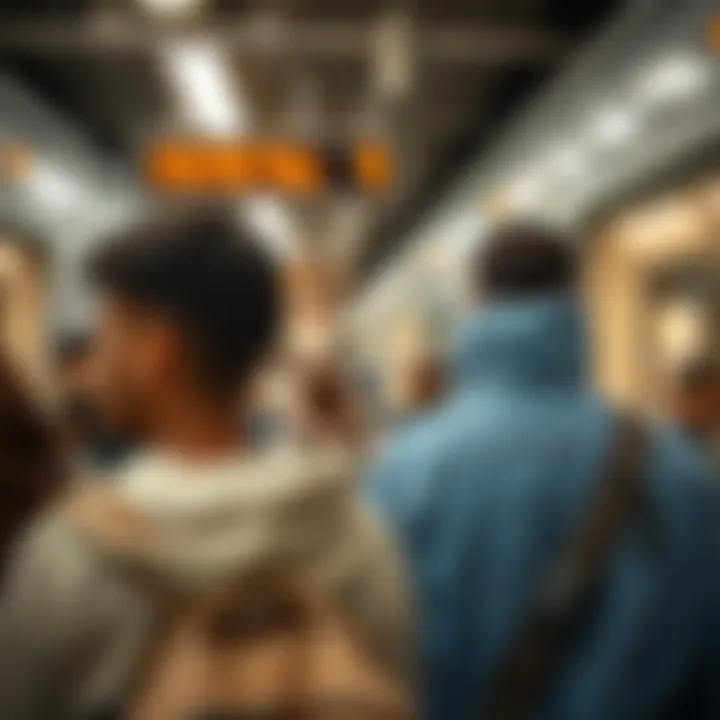 Commuters at Dubai Metro Commuters using the Dubai Metro during peak hours